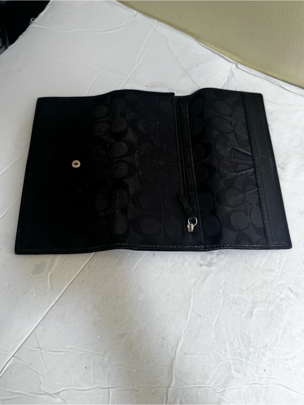 Coach Signature C Jacquard Leather TriFold Wallet Black Clutch Card Case Canvas - Picture 11 of 16